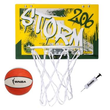 Imagem de Franklin Sports Cesta de basquete WNBA Seattle Storm Over The Door - Cesta de basquete infantil com mini bola - Minicarro WNBA Fan Shop para quarto + escritório