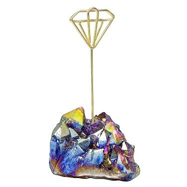 Imagem de Nupuyai Rainbow Aura Suporte de cristal revestido de titânio para memorandos, cartão de mesa de escritório, cartão de mesa de casamento, clipe de foto em formato de diamante