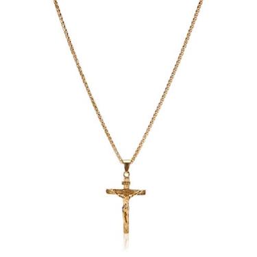 Imagem de Colar com pingente de cruz de crucifixo de Jesus em aço inoxidável/ouro 18 K para homens