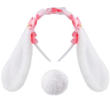 Imagem de XEPST Anime Bunny Costume Set, Cartoon Plush Bunny Ears and Tail Set with Furry Rabbit Ears Headband Rabbit Tail for Easter Costume Animal Cosplay Birthday Party Accessory Halloween Fancy Dress Party