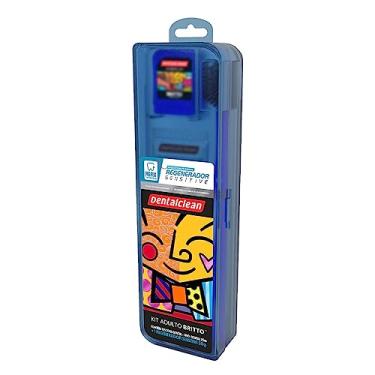 Imagem de Dentalclean Kit Romero Britto: Gel Dental 50g - Escova Macia - Fio Dental 20m com Estojo, Azul