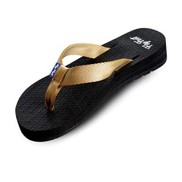 Imagem de Sandália Ortopédica Fly Feet Anabela Feminina, Ortho Pauher, Preto e Dourado, 33/34, pacote de 2