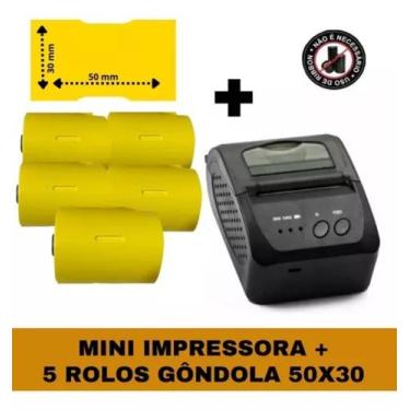 Imagem de Mini Impressora Bluetooth + 5 Rolos Etiquetas Gôndolas 50x30 - TITANNE