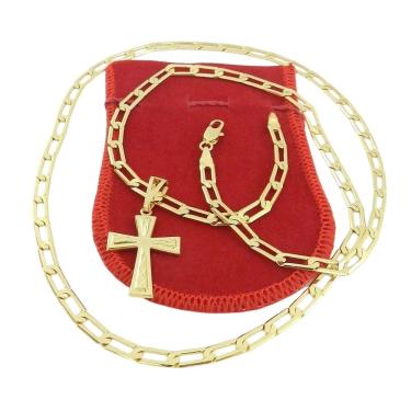 Imagem de Corrente Masculina 80Cm 5Mm + Cruz 30Mm Folheado Ouro Cr508