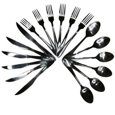 Imagem de Conjunto de 18 Talheres de Mesa de Aço Inox com 6 garfos 6 Facas e 6 C