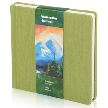 Imagem de Dispowreath Caderno quadrado de aquarela de 14 cm x 14 cm, caderno de aquarela, prensa a frio, papel de algodão 300 g/m², 48 páginas, cadernos (verde, 14 x 14 cm)