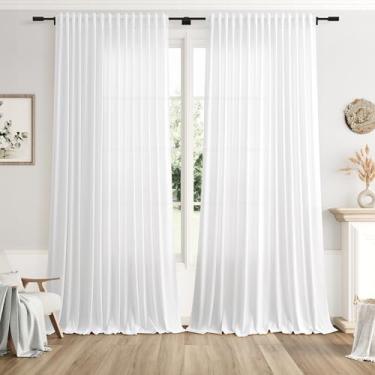 Imagem de Nanspring Cortinas de linho extra largas de 257 x 236 cm para divisória de sala de estar, cortinas semitransparentes, para porta deslizante, decoração costeira, painel de cortina do chão ao teto