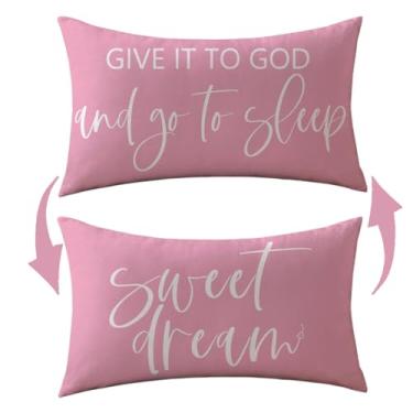 Imagem de ULOVE LOVE YOURSELF Fronhas decorativas reversíveis Give It to God and Go to Sleep Capas de almofada com tema de sono 30 cm x 50 cm para quarto de hóspedes presentes de inauguração de casa (rosa)