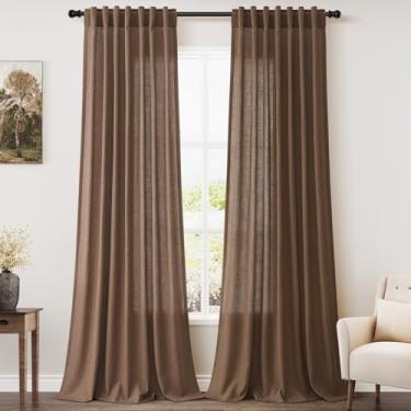 Imagem de Cortinas de linho marrom caramelo 300 cm extra longas para sala de estar, filtro de luz nas costas, cortinas semitransparentes, decoração moderna de casa de fazenda, cortina texturizada de algodão