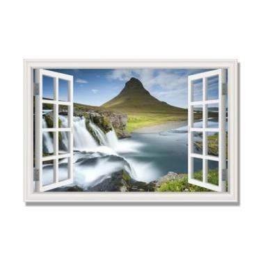 Imagem de PY3H69 Arte de parede em tela de janela aberta, impressão natural em tela. Lindo cenário de montanha 15,2 cm, decoração de parede de paisagem de janela, decoração de casa moderna. 40 x 60 cm-15,7 x