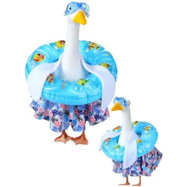 Imagem de Outus Conjunto engraçado de roupas de ganso para varanda de verão inclui óculos, shorts e anel de natação, roupa de biquíni, varanda de ganso para piscina ao ar livre, jardim, quintal, pátio, gramado