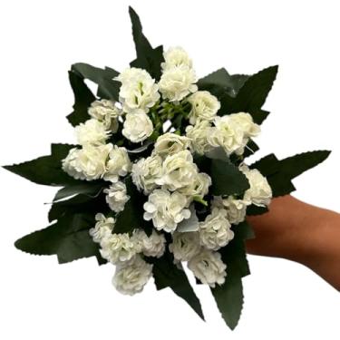 Imagem de Buquê de Mini Flores de Cravos com Folhas Artificial Decoração (Branco)