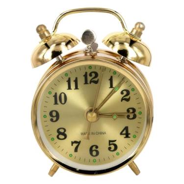 Imagem de Relógio mecânico silencioso vintage dourado despertador mecânico analógico com alça sem bateria à prova d'água PVC e alarme ABS para sala de estar, quarto, analógico
