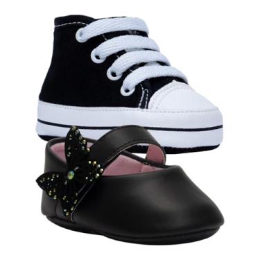 Imagem de Kit Sapatilha E Tenis Sapatinho Bebe Moda Recem Nascido K41 (Preto, BR, Bebê, Alfa, G)