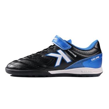 Imagem de KELME Chuteiras de futebol sem cadarço para crianças e jovens – Sapatos de futebol para meninos e meninas – para uso interno ou externo, Black/Blue, 3 Little Kid