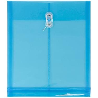 Imagem de Envelope de plástico com ponta aberta de papel JAM com fecho de botão e cordão – Tamanho da letra (23 cm x 3 cm x 28 cm) – 12 envelopes por pacote, Azul