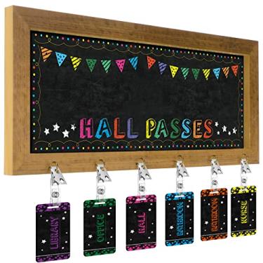 Imagem de Chuangdi 7 peças de passes para sala de aula, inclui 1 quadro-negro rústico com 6 pacotes de passes de corredor, lousa para banheiro para sala de aula, material escolar médio