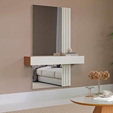 Imagem de Aparador Suspenso com Espelho Ember 100% MDF 1 Gaveta Off White e Freijó