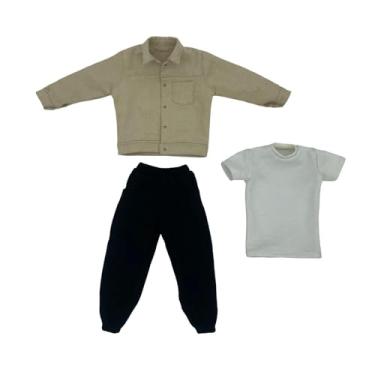 Imagem de Milageto Roupas de bonecos de ação em escala 1/6, roupas em miniatura, ternos de veludo cotelê, fantasias masculinas, fantasias casuais de boneca para bonecos , Cáqui