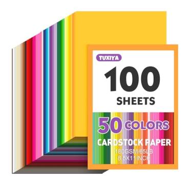 Imagem de 100 folhas de papelão colorido de 21,6 x 28 cm, 50 cores sortidas, papel para impressão, confecção de cartões, artesanato DIY, material escolar infantil, decorações de festa (180 g/m²)