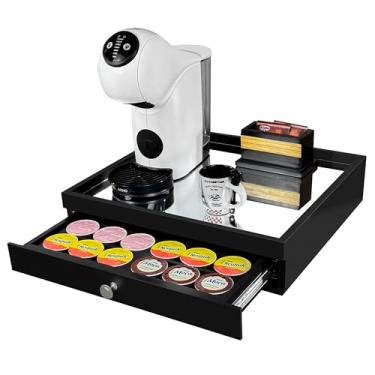 Imagem de Reluz Art Bandeja Porta Cápsulas Espelho 1 Gaveta com Corrediças Telescópicas Compatível com Cápsulas Nespresso Original, Vertuo, Dolce Gusto Três Corações ou Delta Q (Dolce Gust, Preto)