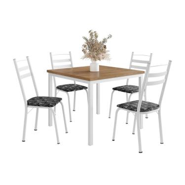 Imagem de Conjunto de Mesa Quadrada com Tampo MDP e 4 Cadeiras Adriana Revestimento Sintético Silver e Branco