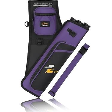 Imagem de SUNYA Aljava de quadril de tiro com arco para flechas. Inclui suporte de flecha de 3 tubos, bolsos de acessórios e cinto. Adequado para prática de arco composto e recurvo. (Roxo)