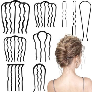Imagem de YOLLVKOT 9 Peças De Pentes Laterais Para Cabelo, Pente Metal Com Garfo E Torção Francesa Coque Updo, Pinos Dente, Palitos Em Formato U, Acessórios Ferramentas Estilo Feminino (Preto)