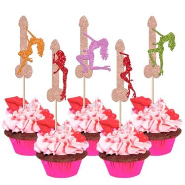 Imagem de Rsstarxi Pacote Com 30 Toppers Para Cupcake De Pole Dance, Despedida Solteiro, Solteira, Decoração Engraçada Aniversário, Chá Panela, Ouro Rosa