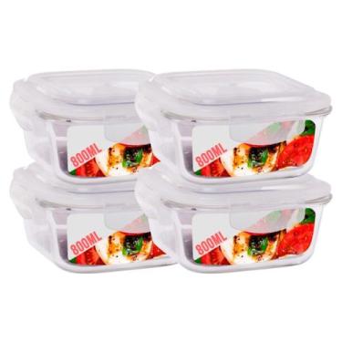 Imagem de Kit 4 Potes 800ml de Vidro Marmita Tampa Hermetico Não Vaza - QUALITY 