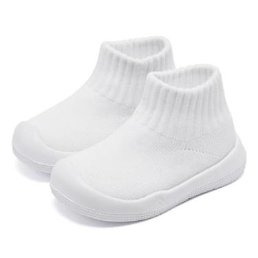 Imagem de Eashi Sapatos Infantis Para Meninos E Meninas, Vestido De Meia Bebê, Calçados Caminhada, Tamanho 9, Branco