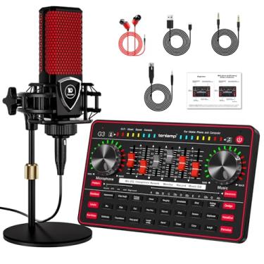 Imagem de tenlamp Pacote De Microfone Para Podcast Com Mesa Som Ao Vivo, Mixer Áudio, Equipamento Condensador 3,5 Mm Streaming Pc/Celular, Canto E Jogos, Modificador Voz, Redução Ruído