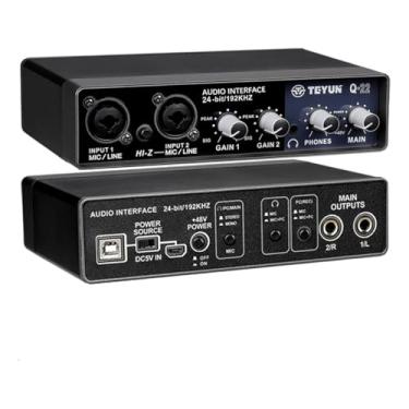 Imagem de interface de audio,Placa de som profissional muti canals com USB 2.0 de alta velocidade, função de monitor para estúdio/gravação musical/gravação vocal/jogos/Equipamentos para DJ e VJ-Mixers (Q-22)