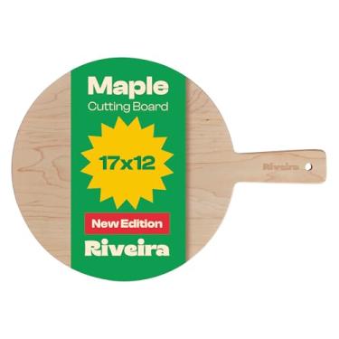 Imagem de Riveira Tábua de corte de madeira de bordo – Grandeza de bordo gourmet: tábua de corte de madeira 43 x 30 cm – Tábuas de corte de madeira natural para decoração de cozinha – Tábua de cortar madeira de