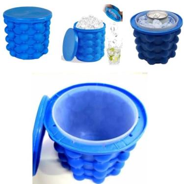 Imagem de Balde de Gelo Silicone com Capacidade para 120 Cubos, Recipiente Térmico para Bebidas, Azul