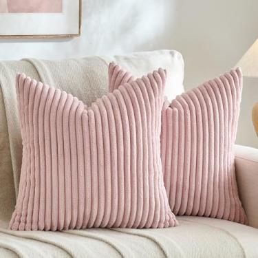 Imagem de Fancy Homi Conjunto de 2 capas de almofada decorativas boho rosa blush 45 x 45 cm para sofá-cama, decoração de quarto de fazenda moderna, macia, felpudo, aconchegante e texturizada, 45 x 45 cm