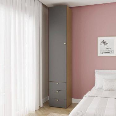 Imagem de Guarda-roupa 2 Módulos 1 Porta e 3 Prateleiras 3 Gavetas Frame Cabecasa madeiramadeira Acácia/Grafite