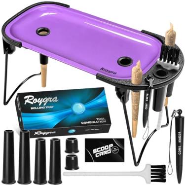Imagem de roygra Conjunto de bandeja dobrável com carregador de cone, rolo de enchimento de cone - máquina de enrolar de metal, para tamanho king, cones de 1-1/4 ou 70 mm, acessórios para fumar, 23 x 10 cm