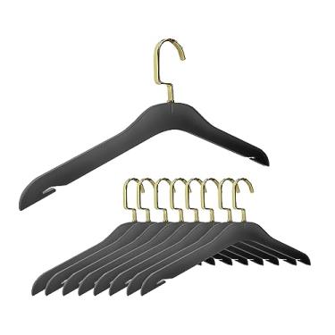 Imagem de Cabides de acrílico transparente – Pacote com 10 organizadores de armário elegantes e resistentes com ganchos de aço cromado - entalhes antiderrapantes para paletó, suéter - da Designstyles (preto