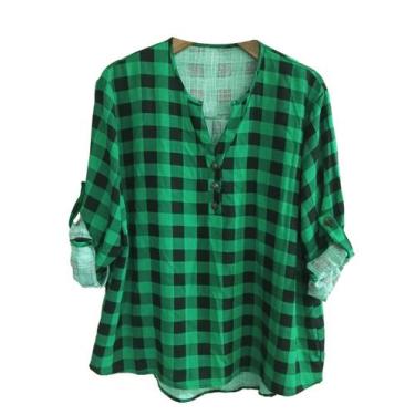 Imagem de Camisete Feminina Plus Size /Camisa Blusa Social Estampada Xadrez 2543