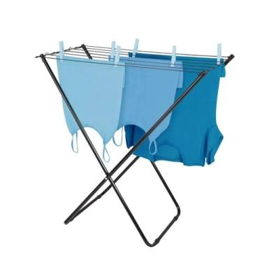 Imagem de Varal de Roupa de Chão Aço Sem Abas Laterais Retrátil Dobrável Pequeno - Suporta até 8Kg, Cor Preto