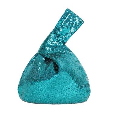 Imagem de Eternal Beauty Bolsa de pulso de lantejoulas, mini bolsa de pulso portátil feminina, bolsa de mão pequena brilhante para a noite, Azul-petróleo