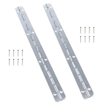 Imagem de Meuey Lyot Dobradiça de piano 20 x 1,7 cm, dobradiças prateadas antigas, caixa de madeira, dobradiça de armário com parafusos, 2 conjuntos