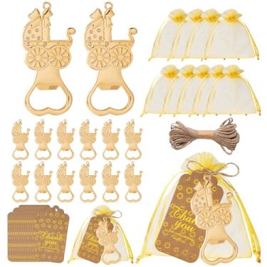 Imagem de Abridores de garrafas, lembrancinhas de devolução de chá de bebê para convidados, decorações e lembranças fofas com sacos de organza, etiquetas para lembrancinhas de festa temáticas (carrinho de bebê