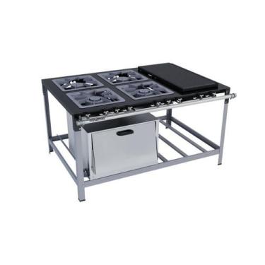 Imagem de Fogão Industrial 4 Bocas 40X40 com Chapa e Forno Luxo Metalmaq, Gás Na