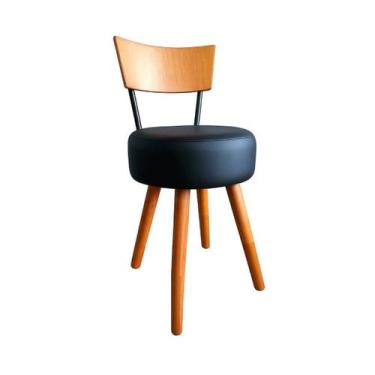 Imagem de Cadeira Jantar Cozinha Estofada Preta Com Encosto Madeira Urban - Don 