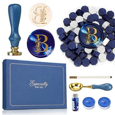 Imagem de SWANGSA Kit De Carimbo Cera Com O Alfabeto Inicial B, Letras Vintage Elegantes Folhas Botânicas E Miçangas, Caixa Presente