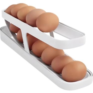 Imagem de Organizador Dispenser para Ovos Rolante Moderno Compacto Organize até 14 Ovos 2 Andares mantenha sua Geladeira funcional