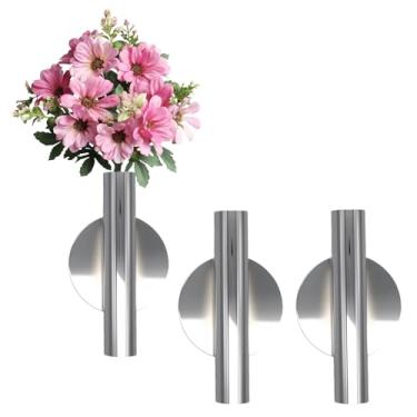 Imagem de Decoração de parede dourada, vaso de parede de plantas, suporte de decoração de tubo de metal usado para exibir flores secas, flores falsas, também adequado para decoração memorial de lápide (2 peças