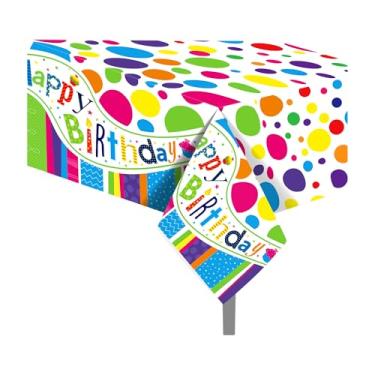 Imagem de CC HOME 1 toalha de mesa colorida de plástico para festa com bolinhas de 137 x 213 cm, capa de mesa de festa com pontos de desenho animado para tema de feliz aniversário, chá de bebê, aniversário